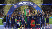 Pemain PSG merayakan gelar Liga Champions 2025_2026 di Puskas Arena, Budapest. Pemain PSG merayakan gelar Liga Champions 2025_2026 di Puskas Arena, Budapest