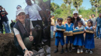 Luna Maya melakukan peletakan batu pertama pembangunan gedung permanen TKK Sinar Watugong di NTT